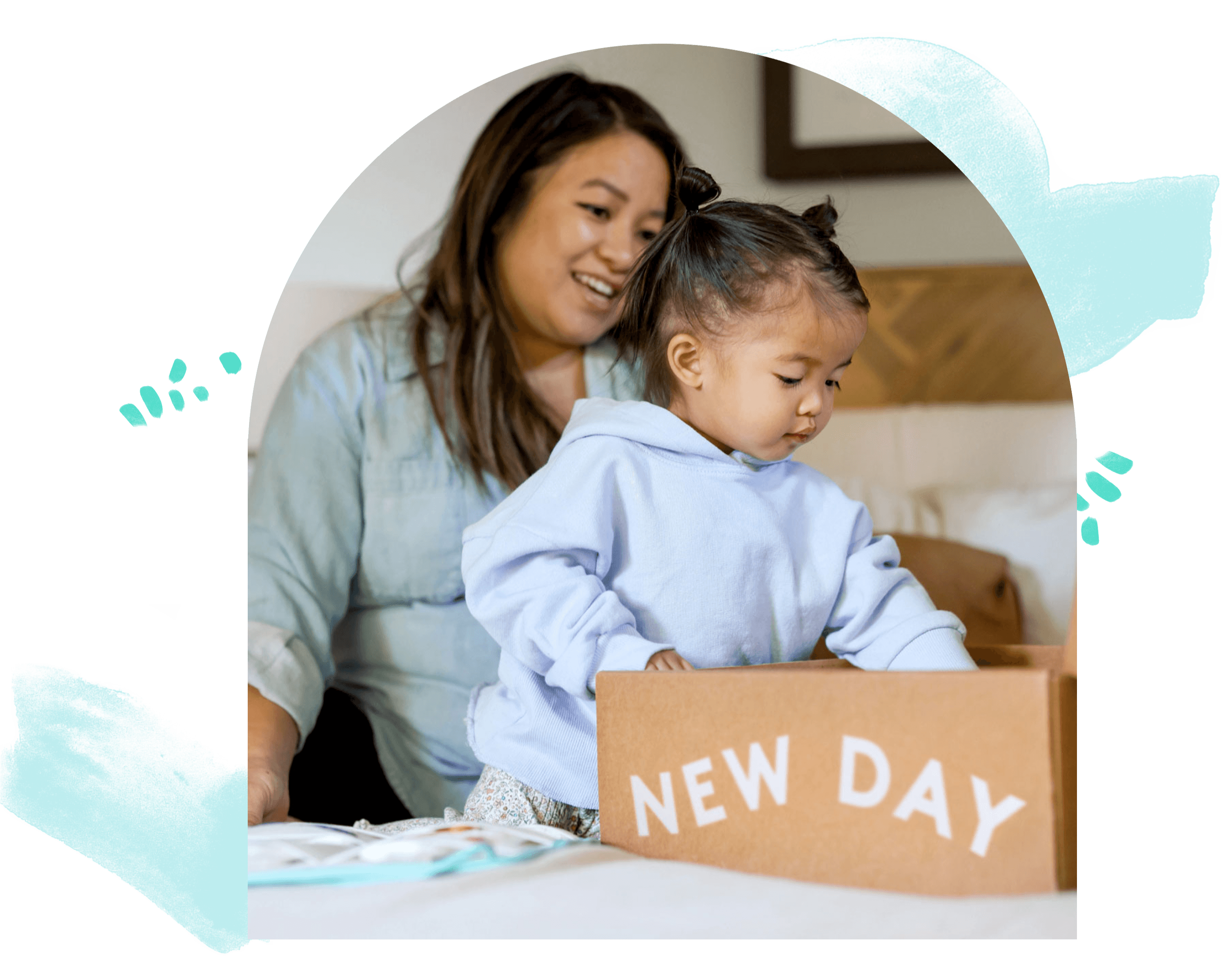 Mother and daughter opening a box from Lovevery